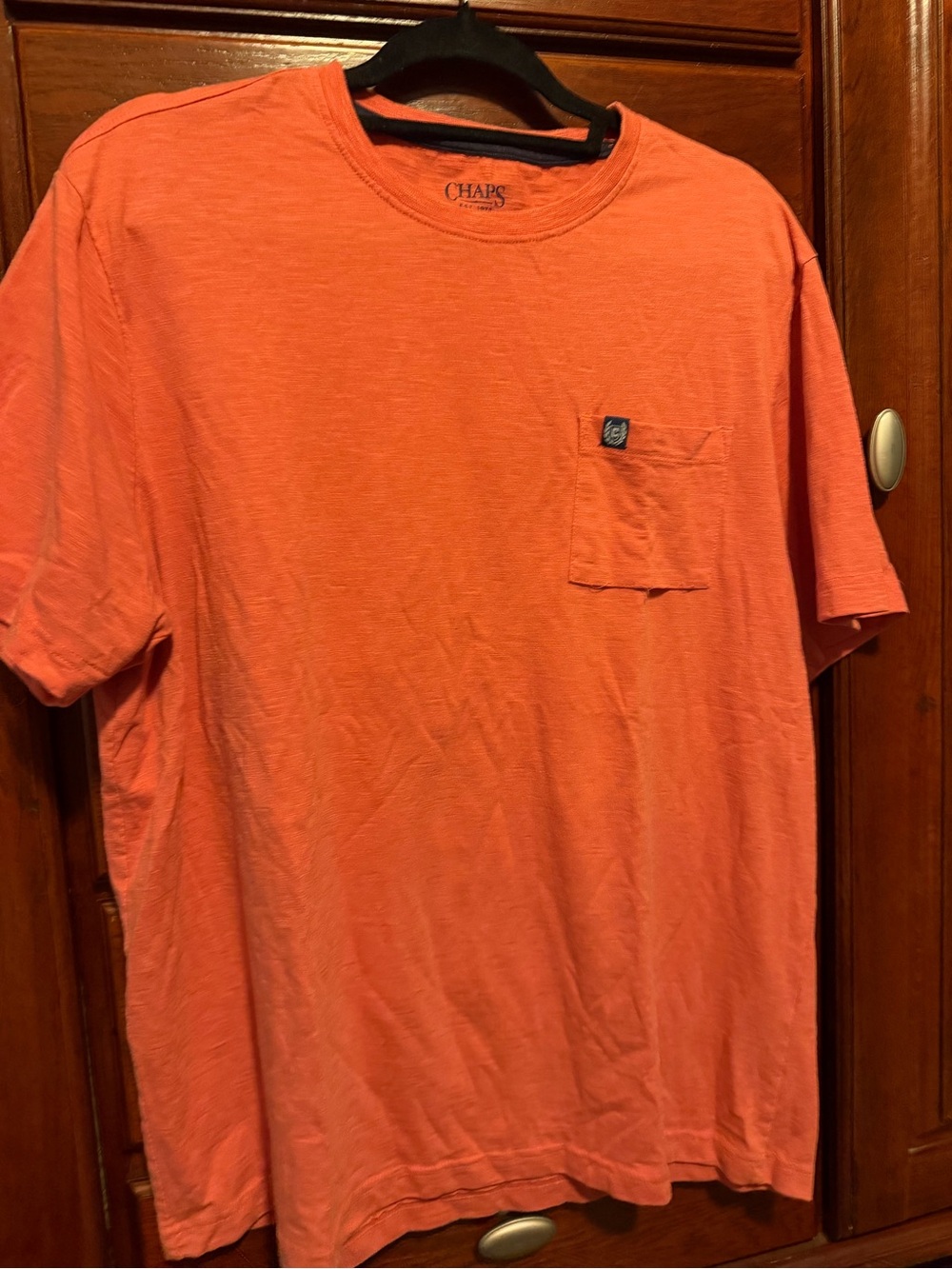 Chaps Men's Bright Orange Short Sleeve Crew with Pocket